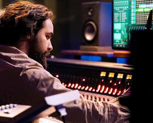 audio engineer working recording editing new music studio